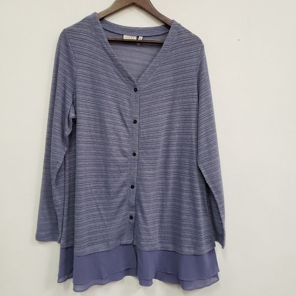 LOGO by Lori Goldstein Sweaters - LOGO Lori Goldstein Womens Long Sleeve Button Up Cardigan Size 1X V Neck Chiffon